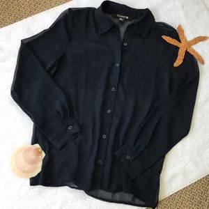 🌞2/$15🌞 F21 Navy Blue Sheer Button Down (2a)